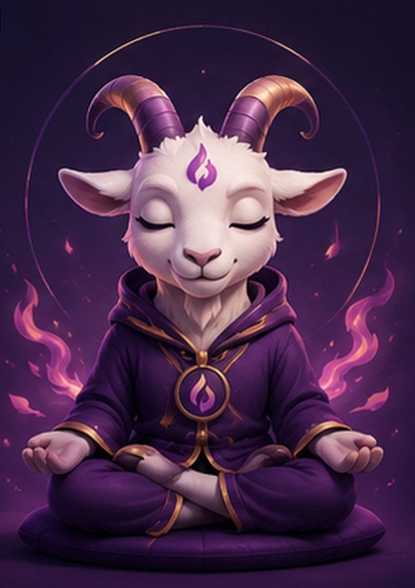 Goat meditando, representando equilíbrio e autocuidado